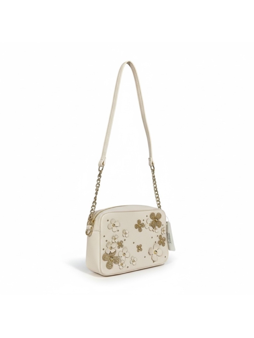 Charming Charlie Cream Faux Crossbody with Gold Floral Accents